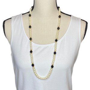 Women's Necklace with Faux Pearl & Black Beads 32 Inches